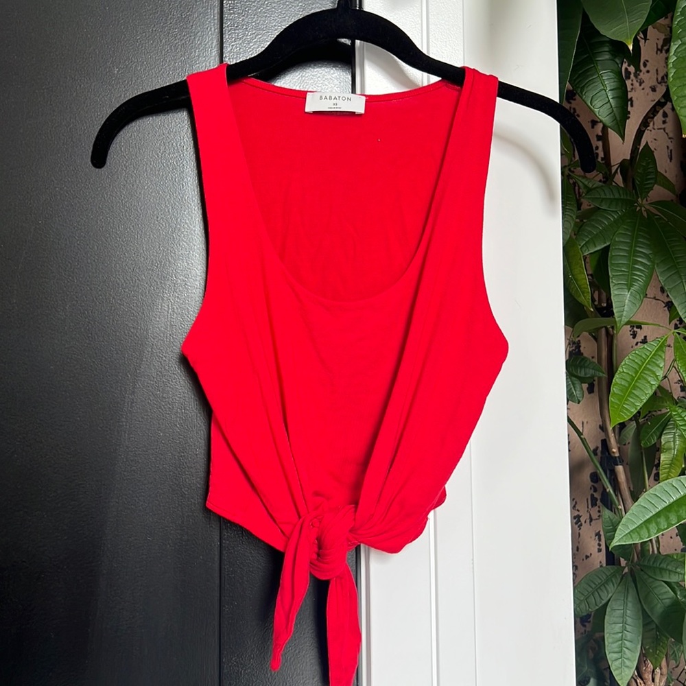 Red cropped tank with tie front from aritzia